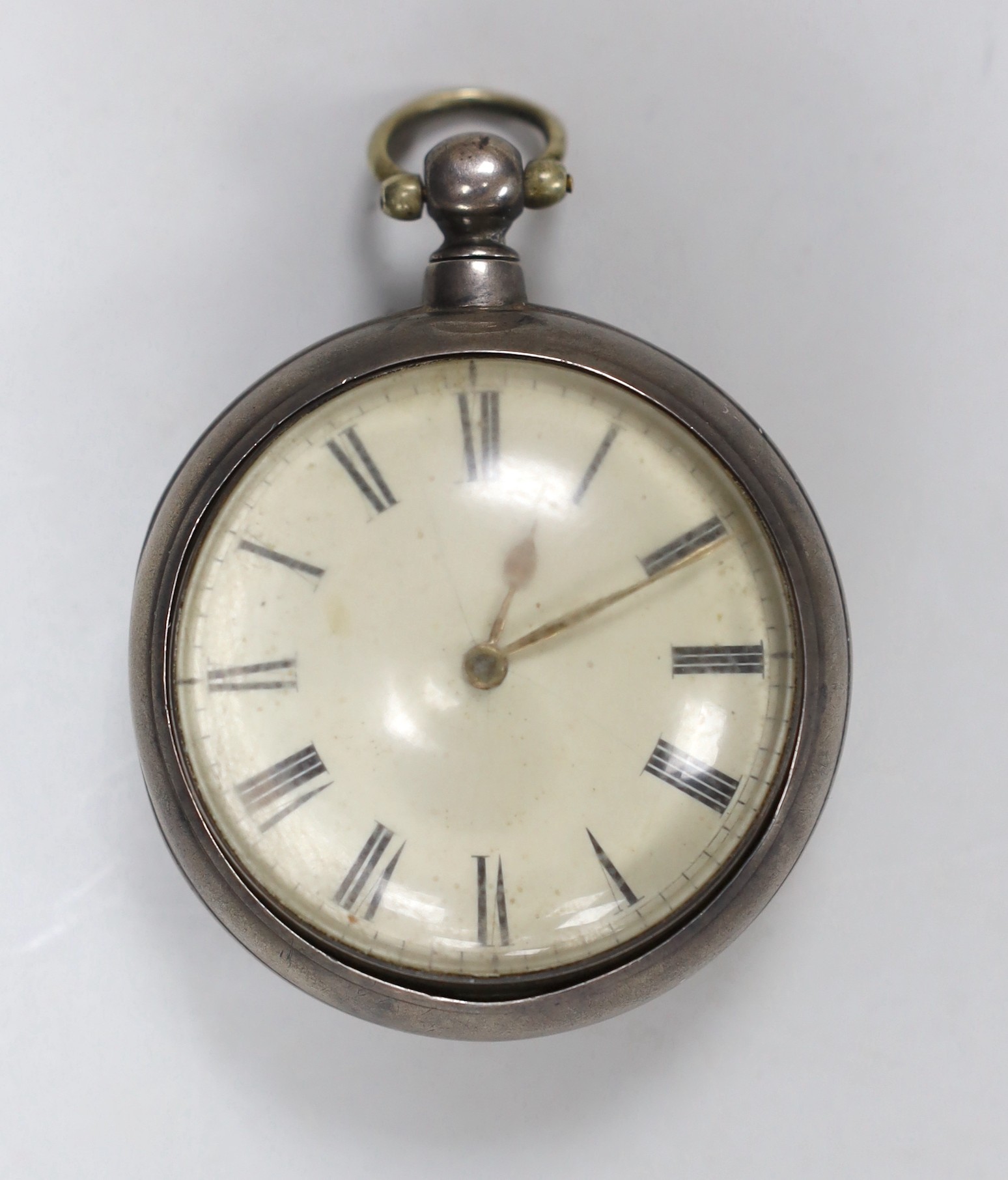 A Victorian silver pair cased keywind verge pocket watch, by Wm. Mannings of Steyning, case diameter 51mm.